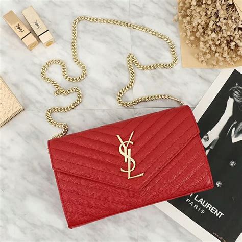 ysl monogram chain wallet red|ysl wallet on chain small.